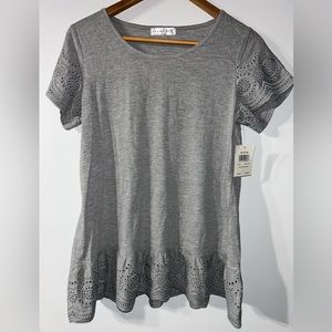 Retrology Womens Small Gray Knit Lace Ruffle Sleeve Top Shirt NWT